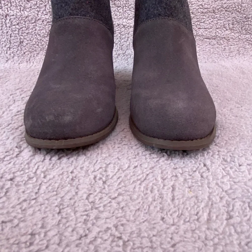 TOMS Lacy Bootie Grey Wool Leather Booties Sz 6.5 - Picture 2 of 9